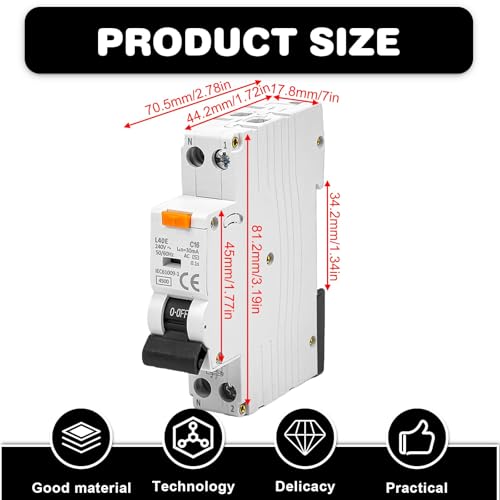 GOMETY FI/LS-Schalter C16, 30mA FI-Schalter C16 RCD-Geschützter Leistungsschalter 6kA 1P+N Typ A Fehlerstromschutzschalter mit RCBO Nennstrom 16A 230V, DIN-Schienen-Montage - Kurve C (wz1)