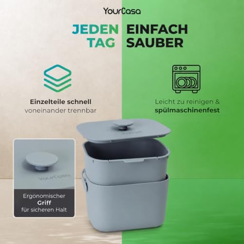 YourCasa Biomülleimer Küche 5L - Komposteimer für alltäglichen Biomüll Behälter - Spülmaschinenfest - Geruchsdicht mit Sieb & ergonomischen Griff - Bio Mülleimer Klein Komposter Bioeimer (Schwarz)