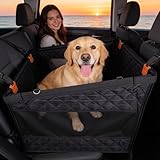 Verstärkter Hunde Autositz für Mittlere und Große Hunde, Hunde Autositz Rückbank mit 3 Befestigungsgurten, Extra Stabil, rutschfest, Faltbar & Waschbar, Kratzfest, Hundesitz Rückbank XL 72×59×55 cm