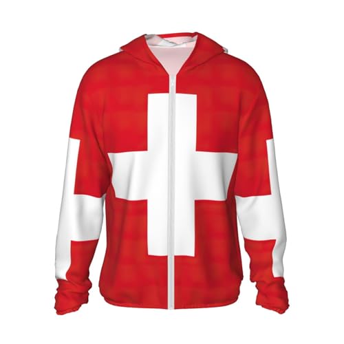 Pidgazdfgv Sudadera con capucha ligera con cremallera y diseño de bandera suiza, manga larga, para pesca, rayos UV, senderismo, natación, correr, Negro, S-XXL