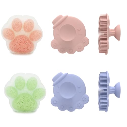 IZDUDO set de baño para bebé Esponja cepillo masaje silicona baño,2 piezas cepillo masaje de silicona el cuero cabelludo,2 piezas esponja baño, artefacto baño bebé (pequeño 5 piezas)