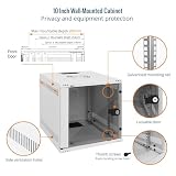 Tecmojo Szafka sieciowa do montażu na ścianie, 330 mm, z półką na szczotki, organizer do kabli 10-calowych AV/IT/NAS, nośność 50 kg (biała, 6U biała)