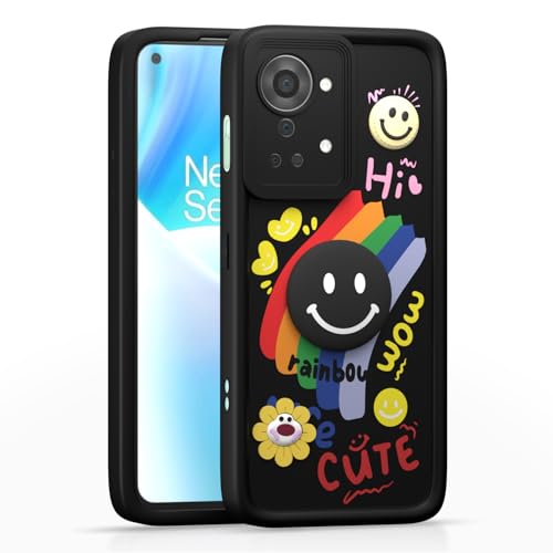 Image of Pikkme Back Cover for OnePlus Nord 2T 5G | Soft Silicone| Cute Rainbow Smile & 3D Cartoon Flower Design | Shockproof Raised Camera Protection Bumper Case (Black)