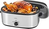 Sunvivi Electric Roaster, 18 Quart Roasting Oven with Self-Basting Lid Removable Pan, Turkey Roaster Oven with 150 to 450F Temperature Control Cool-Touch Handles, Silver
