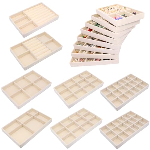 MINIBIGBOX 8Pack Jewelry Drawer Organizer Tray Velvet Jewellry Tray Stackable Jewel Storage Case for Earring Necklace Rings Bracelet Watch by MINIBIGBOX - Used condition - US$17.32