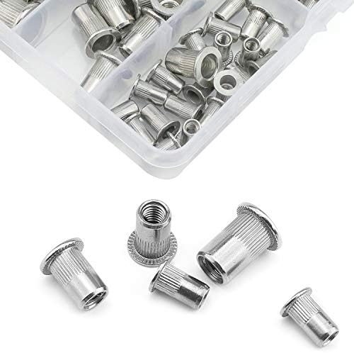 BESTYCHAO 120pcs Rivet Nut 304 Stainless Steel Flat Head Threaded Insert Nutsert, Rivnut Assortment Kit M3 M4 M5 M6 M8 M10