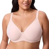 DELIMIRA Soutien Gorge Femme avec Armature Grande Taille Tasse Lisse Invisible Forte Poitrine Rose Nue 95F