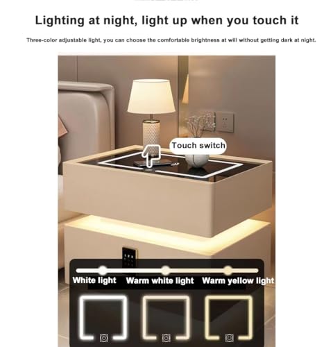 Table de chevet intelligente en bois : meuble de nuit LED à code et induction - 5