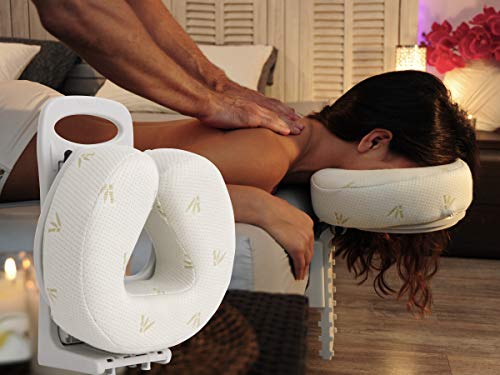 Lying or Sitting Massage Headrest for Bed or Table, Adjustable Height and Tilt, Ergonomic Memory Cushion 8 cm, Foldable, Carrying handle