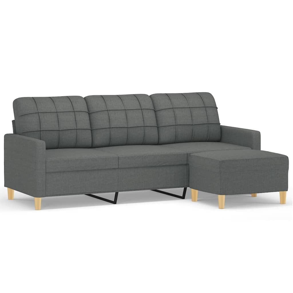 Hommdiy Sofa 3 Sitzer, Couch mit Fußhocker, Liegesofa für Wohnzimmer, Polstersofa Sessel Relaxsofa Loungesofa Relaxcouch TV Sofa, Stoff Sofa,Dunkelgrau