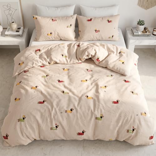 Nayoroom Bettwäsche 135x200 Jungen Kinder Braun Dackel Bettbezug Kinderbettwäsche 135 x 200 cm + Kissenbezug 80x80 cm Oeko-TEX Microfaser Bettwäsche mit Reißverschluss