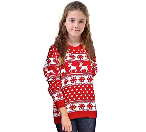 Pull de Noël pour enfants motif renne et flocons rouge en maille tricotée rétro pour 7-8 ans