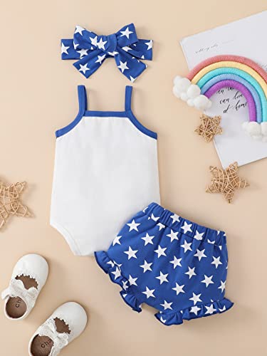 Newborn Baby Girl 4Th Of July Outfit Usa Print Romper Backless Sling Top American Flag Shorts Set Bloomers Summer Set 0-18M(Blue,0-3Months) #TOP2