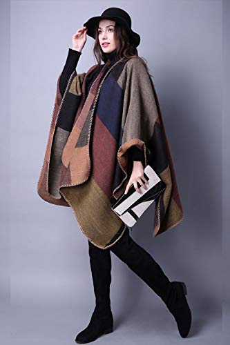 Kirgiabo Women's Poncho Sweater Shawl Wraps Cape For Fall Winter,Khaki #TOP2
