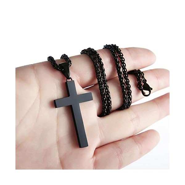 P. BLAKE Stainless Steel Black Cross Necklace for Men Boys Cross Pendant with Chain 24 Inches - Image 5