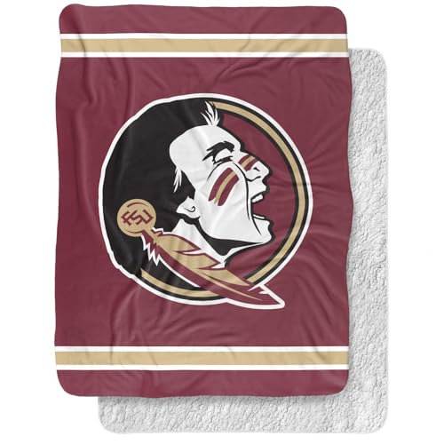FSU Blanket, 60"x80" Primary Logo Stripes Sherpa Super Soft Throw
