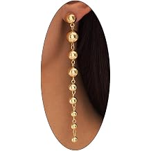 Dainty Gold Beaded Ball Dangly Earrings for Women, Statement Simple Silver Round Beads Long Tassel Drop Dangle Earring Party Prom Accessories Jewelry Gift