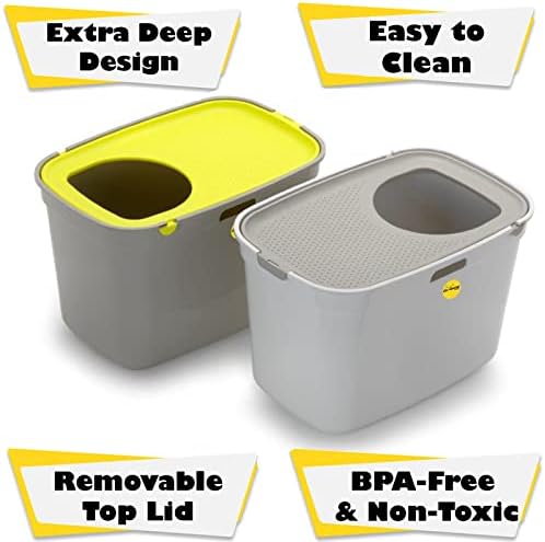 Large Top Entry Cat Litter Tray Extra Deep XL High Sided Covered Dog-Proof Toilet Box Pan Loo Kitten Cats White Base + Grey Lid Toddler-Proof Multi-Pet Households Rounded Corners Centre®