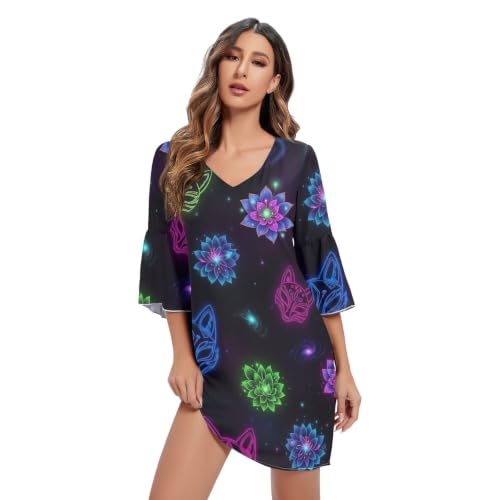 Robe de plage imprimé fleurs noir Neon Fox pour vos terrasses d'été