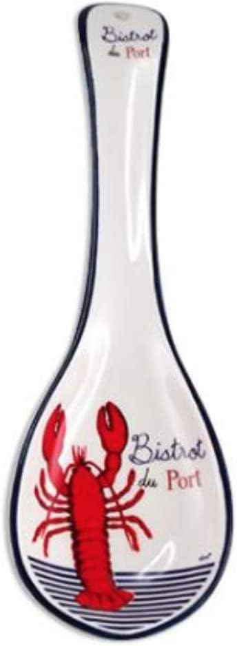 Soporte de cuchara Bistro du Port de cerámica blanca con langosta roja, 9.25 pulgadas