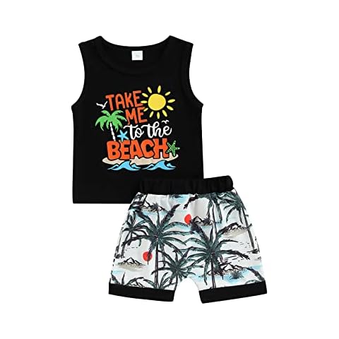 Infant Baby Boy Clothes Cute Letter Vest Tank Tops + Palm Tree Print Elastic Waist Cotton Shorts Set Summer Beachwear Cover