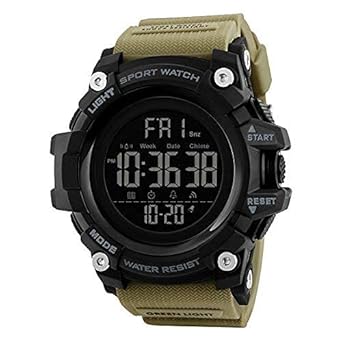 SHARK STONE Men's & Boy's Digital Sports Multi Functional Black Dial Watch LED Screen Large Face Electronics Waterproof Alarm Stopwatch Back Light Outdoor Casual Black Light Green Watch