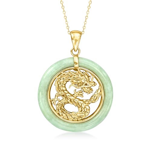 Ross-Simons Jade Dragon Pendant Necklace in 18kt Gold Over Sterling Silver. 18 inches