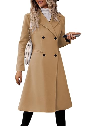 Danedvi Womens Long Double Breasted Coats Lapel Collar Pea Coat Winter Slim Fit Jackets Trench Coat Outwear3