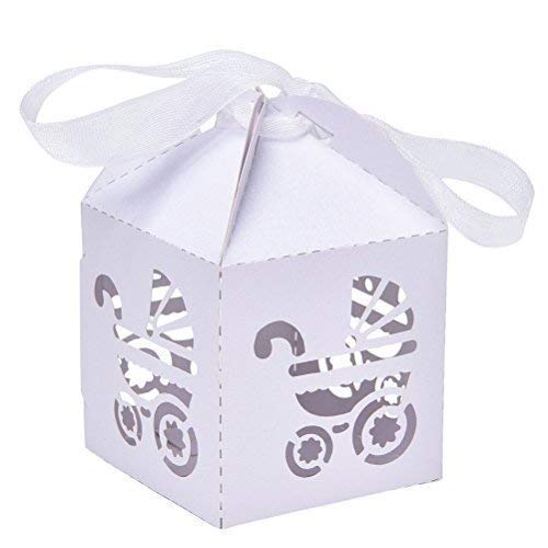 White Favor Box Bomboniere Gift Candy Boxes Baby Shower Party Decoration 50PCS