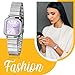 JewelryWe Reloj Cuadrado Analógico Mujer: Escala de Barra Simple Elegante Correa de Acero Inoxidable Plata Ajustable Esfera Morada Imagen de JewelryWe Reloj Cuadrado Analógico Mujer: Escala de Barra Simple Elegante Correa de Acero Inoxidable Plata Ajustable Esfera Morada