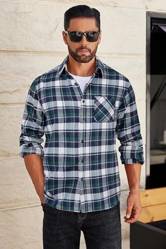 COOFANDY Mens Flannel Shirts Long Sleeve Plaid Button Down Shirt Casual Cotton Shirt with Pocket2