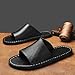Forevercan Men'S Genuine Leather Flat Slides Sandals Fashion Round Open Toe Slip On Soft Bottom Men Beach Sandals Summer Beach Parties Prom Leisure Slippers (Black,9)