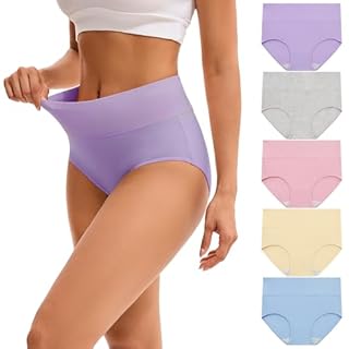 INNERSY Womens High Waisted Underwear Cotton Plus Size Ladies Panties 5 Pack(XL, Style 1)