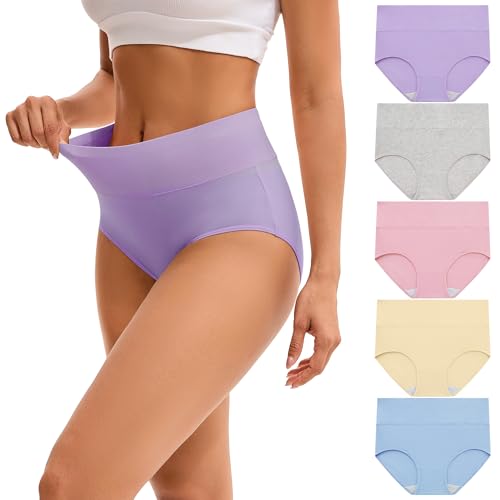 INNERSY Women's High Waisted Underwear Cotton Panties Regular & Plus Size 5-Pack(M,Style 1)