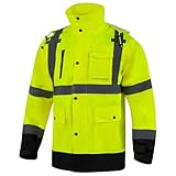 VENDACE Hi Vis Rain Jacket,Reflective Rain Coat for men Waterproof,Class 3 High Visibility Rain Jacket With Pockets,Zipper,Mesh Lined,Lime(4XL/5XL)