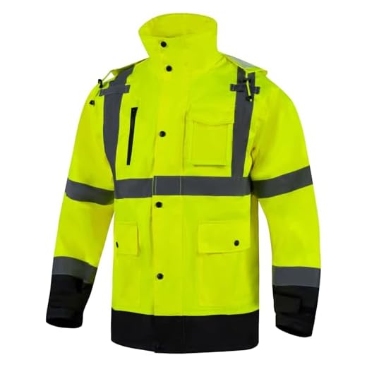 VENDACE Hi Vis Reflective Rain Jacket Coat for men Waterproof,Class 3 High Visibility Rain Jacket With Pockets,Zipper,Lime