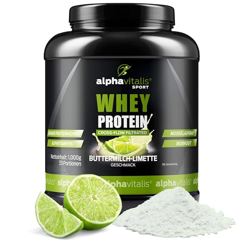 Whey Protein Pulver 1KG - Eiweißpulver für Proteinshakes, Kraftsport und Fitness - WPC Whey Konzentrat cross flow mikrofiltiert CFM - Muskelaufbau Shake cremig lecker - Eiweißshake Buttermilch Limette
