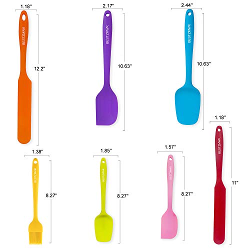 Silicone Spatula - 7 Spatulas Silicone Heat Resistant - Mini Rubber Spatula Set - Cooking Spatulas for Nonstick Cookware - Colorful Baking Kitchen Spatula Set - One Piece Design Spoon (Multicolor)