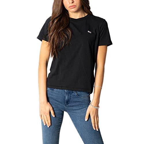 Tommy Jeans TJW Regular Jersey C Neck Kurzarm Strickoberteile Damen, Schwarz (Black), S – Ansicht 5