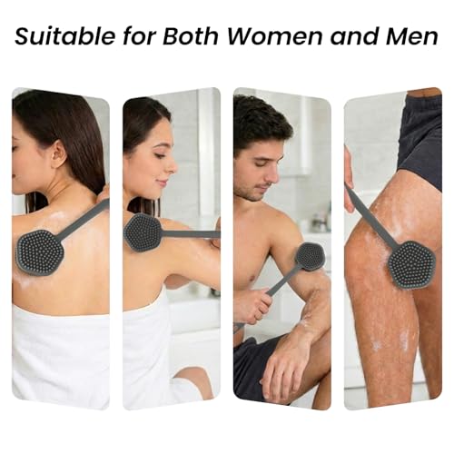 Redfly Silicone Back Scrubber for Shower Brush, 17 inch Long Handled Silicone Body Scrubber for Men & Women, Double Sided Shower Scrubber for Body Brush Exfoliator and Massage, Gray — view 5