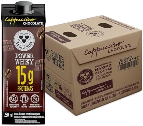 3 Corações Bebida Láctea Cappuccino Power Whey Chocolate 15g de P...