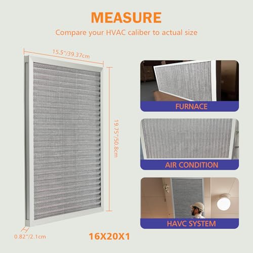 Elecoman 16x20x1 Reusable Air Filter,MERV 8 Electrostatic Aluminum AC/HVAC Furnace Filter,Washable Permanent Air Filters for Home/Office，Easy to Install, Fresher Air(Actual Size:15.5x19.75x0.82Inch) by Elecoman - Image 5