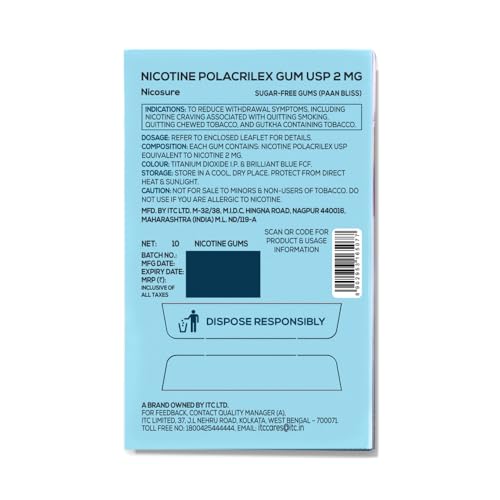 Image of Nicosure Nicotine Gum Paan Bliss-2mg-Pack of 15-150 Gums|Tobacco Control Aid|Paan Bliss|Sugar-free