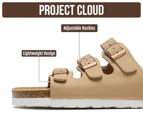 Image of Project Cloud 100% Genuine Leather Summer Sandals for Women 2026 - Memory Foam & Cork Footbed Beach Vacation Essentials Womens Sandals Comfortable Lightweight Slides for Women Footwear (Capri)