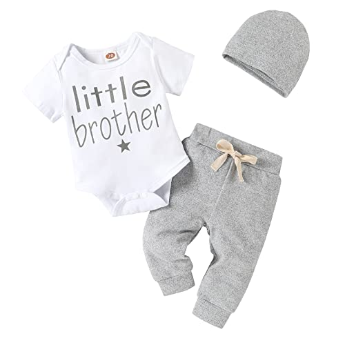 Image of Happy Town 3Pcs Baby Boy Clothes Newborn Infant Bodysuit Summer Cotton Short Sleeve Romper +Pants+Hat Outfits Set (White#4, 0-3 Months)