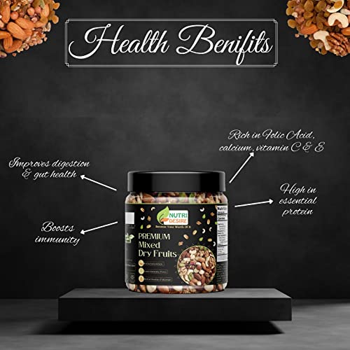 Image of Nutri Desire 100% Natural Premium Mix Dry Fruits And Nuts 7 In 1Mix Dry Fruits 500 Gm [Almonds, Pistachios, Cashew, Kishmish, Apricot, Figs, Walnat Black Raisins] [Jar Pack], Fresh