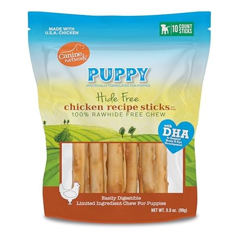 Canine Naturals Puppy Chicken and Rice Chew - Rawhide Free Puppy Treats - Made with USA Chicken - All-Natural & Easily Digestible - 10 Pack of 5-Inch Sticks for Puppies Cover