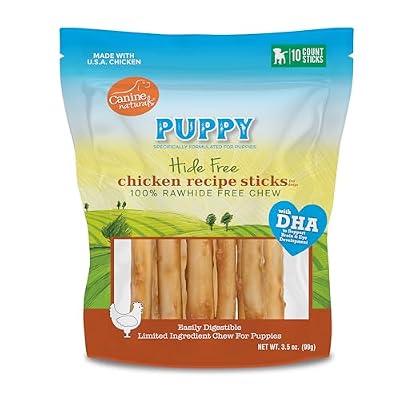 Canine Naturals Puppy Chicken and Rice Chew - Rawhide Free Puppy Treats - Made with USA Chicken - All-Natural & Easily Digestible - 10 Pack of 5-Inch Sticks for Puppies