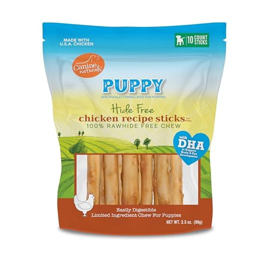Canine Naturals Puppy Chicken and Rice Chew - Rawhide Free Puppy Treats - Made with USA Chicken - All-Natural & Easily Digestible - 10 Pack of 5-Inch Sticks for Puppies