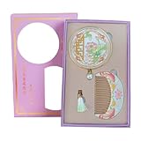 mulanfeng Vintage Handheld Mirror and Comb Set, Chinese Style Decorative Embossed Makeup Mirror and Comb for Women Girls, Gift Box Packaging (Lotus)